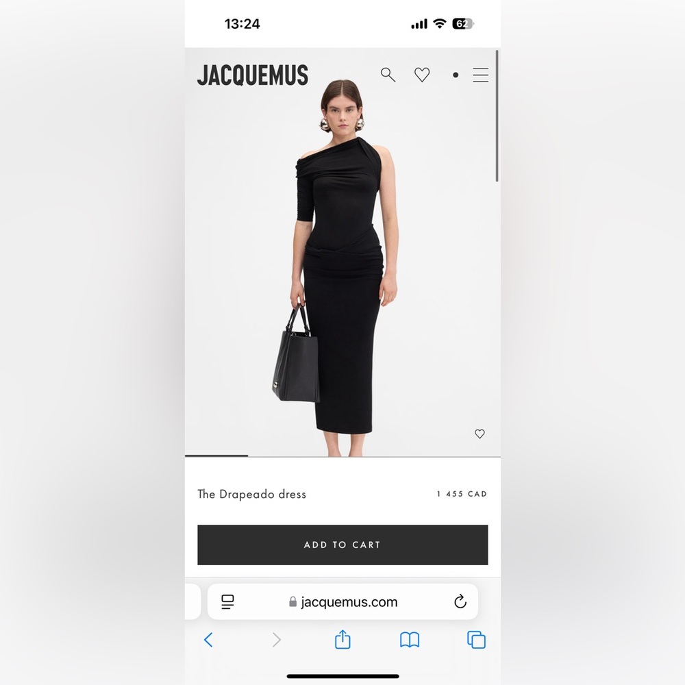 NWT Jacquemus Black Draped One-Shoulder Dress